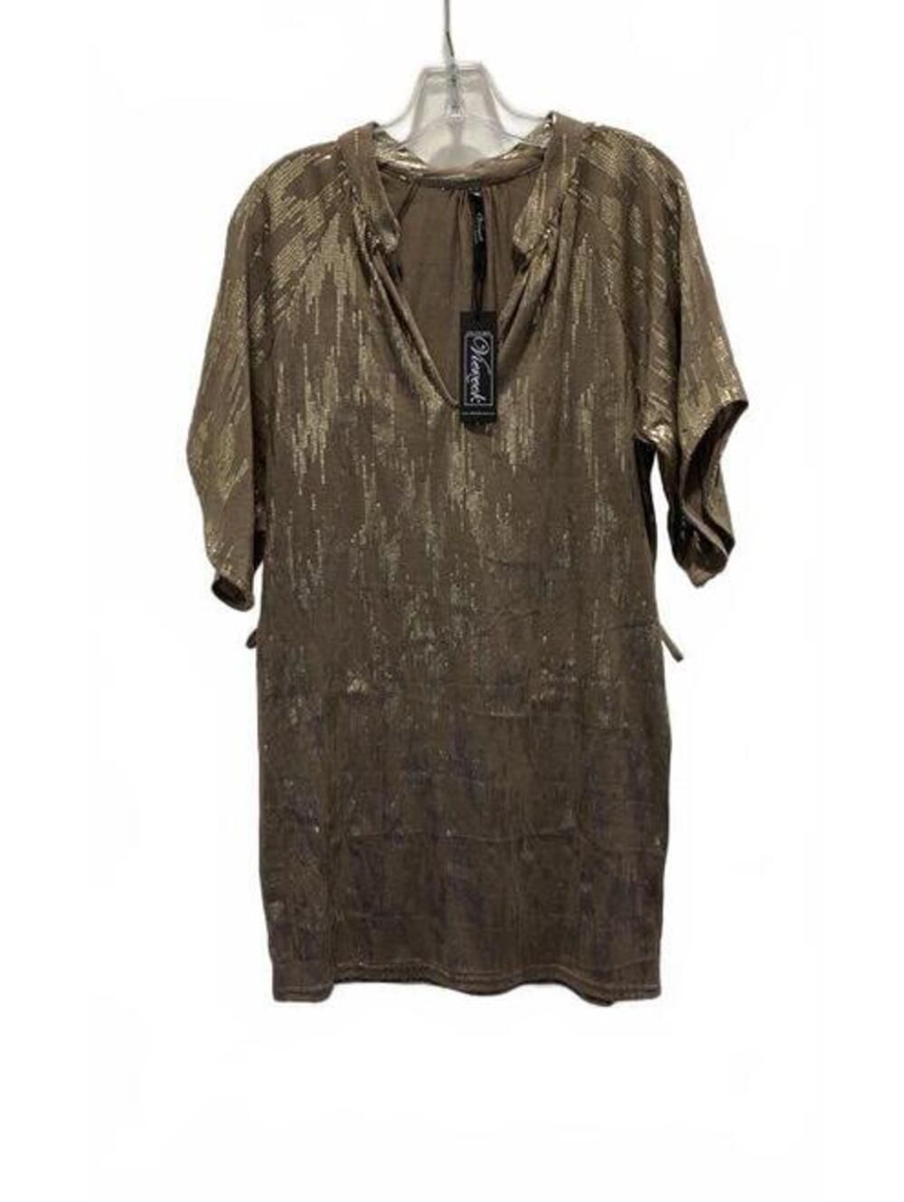 Varecia Bronze Sequin Short Sleeve Dress Size S - Picture 1 of 5